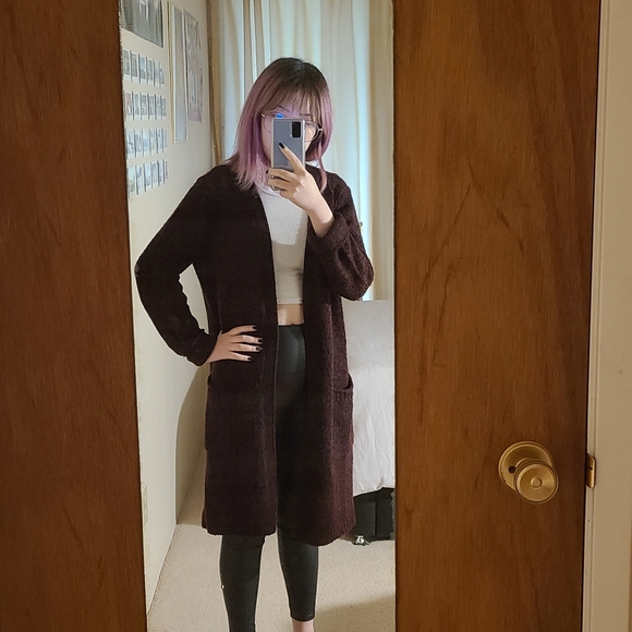 Long chunky maroon cardigan - Picture 3 of 4